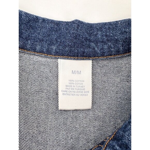 Denim Jean Jacket M Red Paisley Cuffs Button Front 100% Cotton Western Retro - Picture 2 of 14